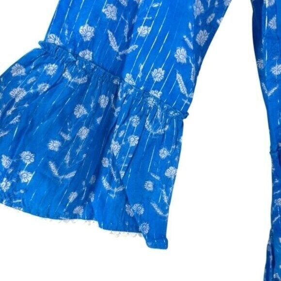 Juliet Dunn NEW Sapphire Small Flower Lurex Flared Sleeve Mini Dress Size L