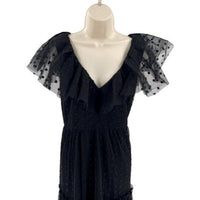 Tuckernuck NEW Black Onyx Tulle Giselle Formal Flutter Sleeve Maxi Gown Size XS