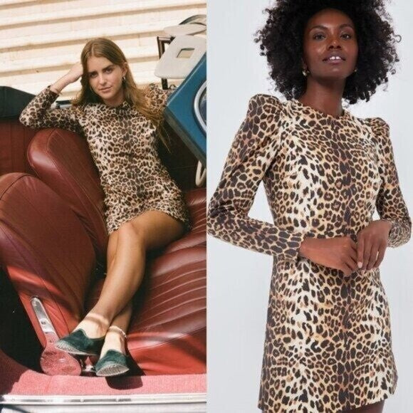 Tuckernuck x India Hicks NEW Leopard Domino Long Sleeve Party Mini Dress Size L