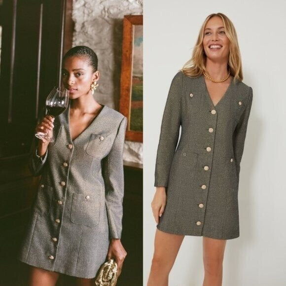 Pomander Place NEW Coventry Metallic Keira Linen Classic Gold Mini Dress Size S