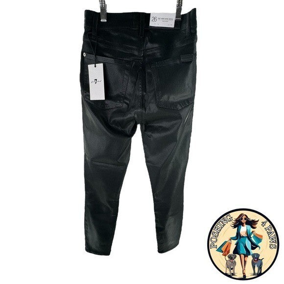 7 For All Mankind | NEW High Waist Ankle Skinny Black Coated Denim Jeans Size 26
