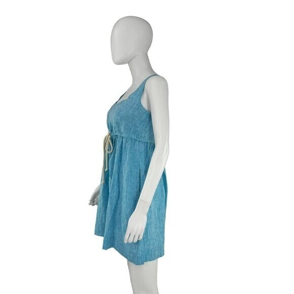 Pomander Place NEW Aqua Blue Sabella Linen Casual Mini Dress Size XS