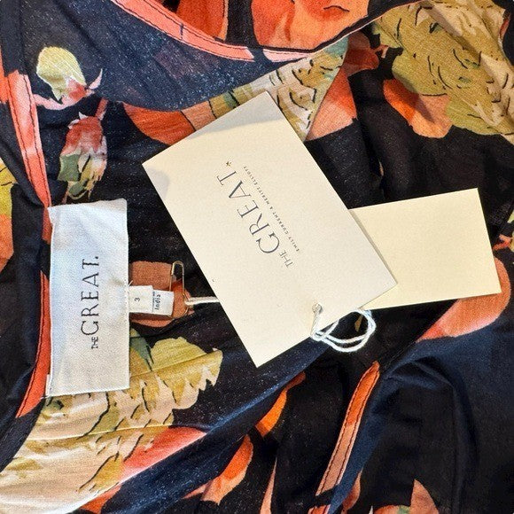 The Great NEW Cabbage Rose Print The Geranium Dress Black Floral Maxi Dress L