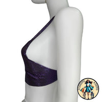FANNIE SCHIAVONI Hailey Mesh Metallic Festival Draped Crop Top in Purple Size S