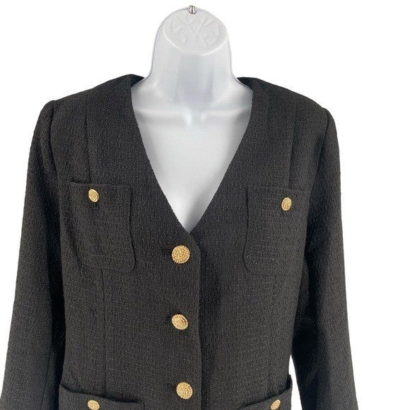 Pomander Place | NEW Black Tweed Keira Long Sleeve Mini Dress Size M
