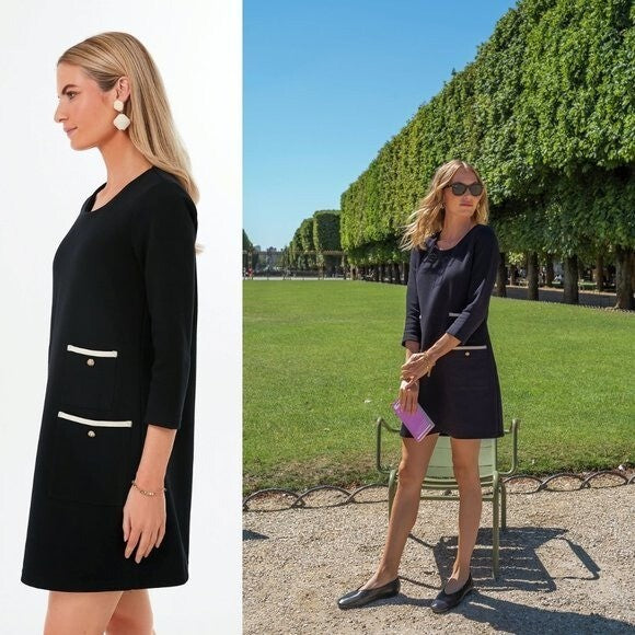 Tuckernuck NEW Black Francoise Mod 3/4 Sleeve Classic Mini Dress Size S