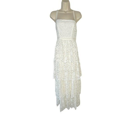 REVOLVE NBD Formal White Lace Love My Way Side Slit Maxi Dress Gown Size XXS