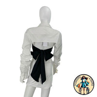 LOBA NEW Augstina Cropped Bow Preppy Button Up in Black and White Size XL