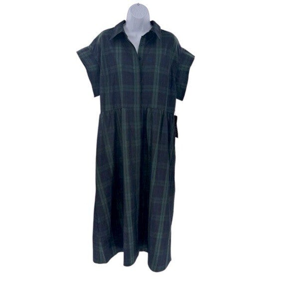 Tuckernuck NEW Blackwatch Chloe Plaid Navy Green Classic Midi Dress Size XL