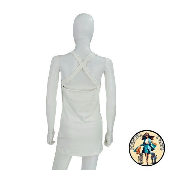 EB Denim Cowl Buckle Logo Bodycon Jersey Mini Dress in White Size M