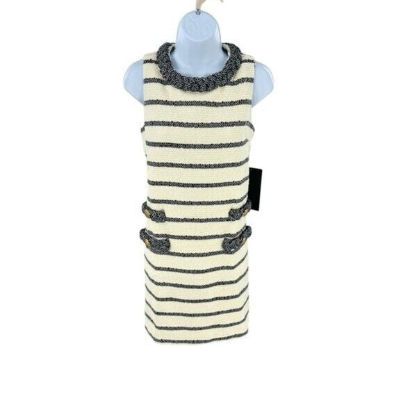 Tuckernuck NEW Navy Stripe Tweed Sleeveless Crew Neck Jackie Mini Dress Size XS