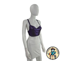FANNIE SCHIAVONI Hailey Mesh Metallic Festival Draped Crop Top in Purple Size S
