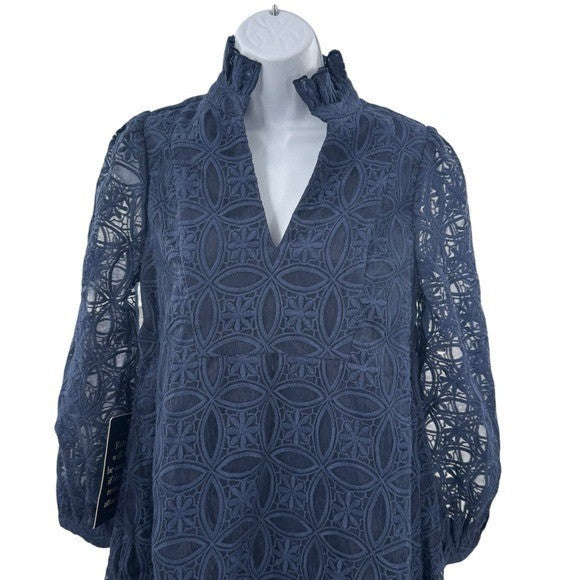 Tuckernuck NEW Navy Organza Lace Formal Palmerston Long Sleeve Mini Dress XS