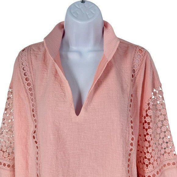 Tuckernuck | NEW Pink Salt Eyelet Jane Long Blouson Sleeve Blouse Size XXL