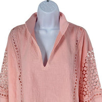 Tuckernuck | NEW Pink Salt Eyelet Jane Long Blouson Sleeve Blouse Size XXL
