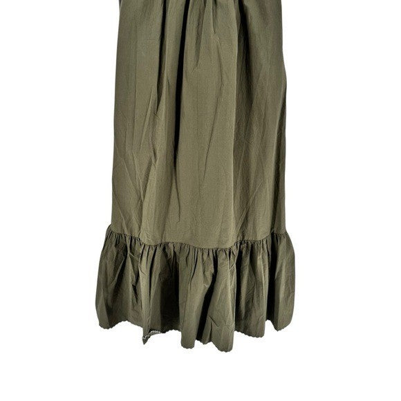 Tuckernuck NEW Olive Green Alice Puff Sleeve Collared Classic Midi Dress XXS