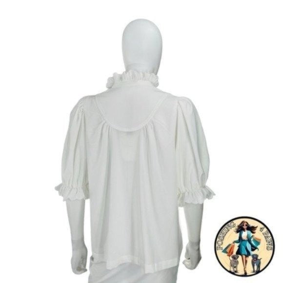 Pomander Place | NEW White Selena Short Puff Sleeve Ruffle Collar Blouse Size S