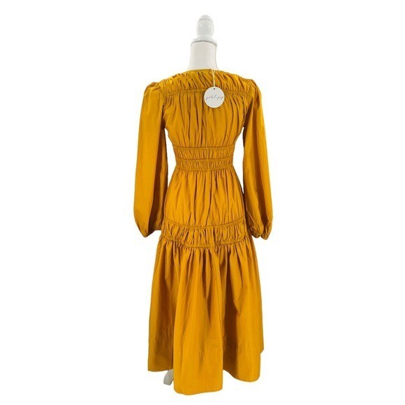 Petal & Pup NEW Dani Long Sleeve Cotton Maxi Dress in Mustard Yellow Size XS