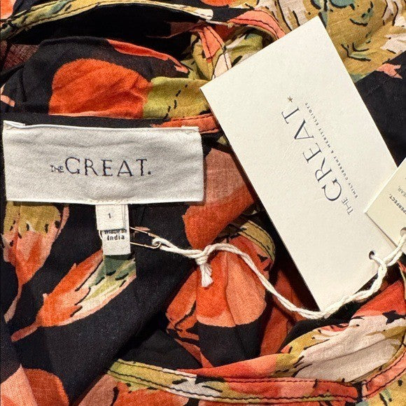 The Great NEW Cabbage Rose Print The Geranium Dress Black Floral Maxi Dress S