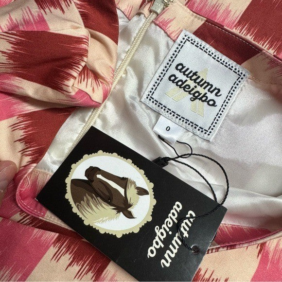 Autumn Adeigbo NEW Rose Lenore Pink Check Half Sleeve Cocktail Mini Dress Size 0