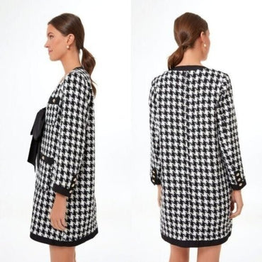 Pomander Place | NEW Coco Tweed Houndstooth Bow Mini Dress Black White Size XXL