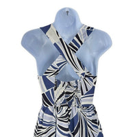 Tuckernuck NEW Blue Palm Linen Alston Cross Back Fit Flare Maxi Dress Size XXS