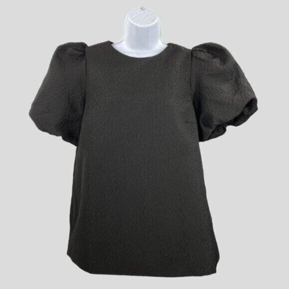 Pomander Place | NEW Black Jacquard Lyla Short Bubble Sleeve Blouse Size XS