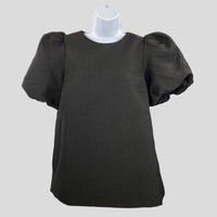 Pomander Place | NEW Black Jacquard Lyla Short Bubble Sleeve Blouse Size XS