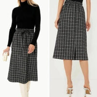 Tuckernuck NEW Black Plaid Onyx Cece Tweed Retro High Rise Midi Skirt Size L