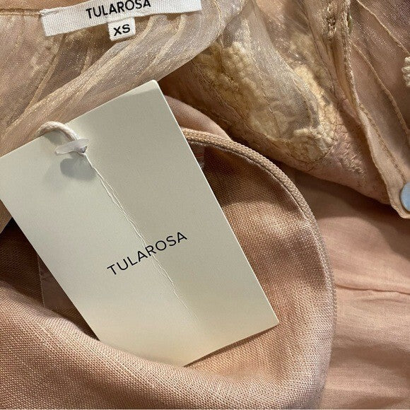 Tularosa | NEW Levy Embroidered Linen Puff Sleeve Mini Dress in Natural Size XS