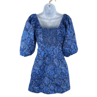 Hyacinth House NEW Blue Mod Paisley Bianca Puff Sleeve Mini Dress Size XXS