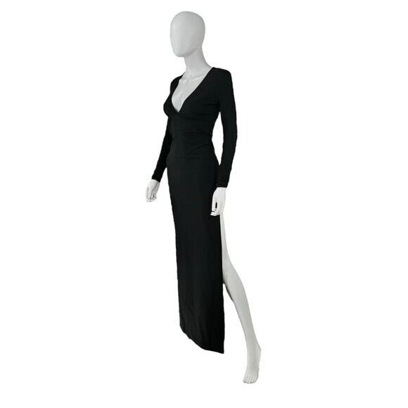 Staud NEW Black Ink Long Sleeve Bodycon Jersey Knit Stretch Maxi Dress Size XS
