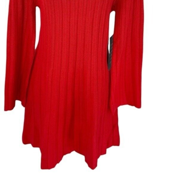 Pomander Place | NEW Red Adi Knit Round Neckline Bell Sleeve Mini Dress Size XS