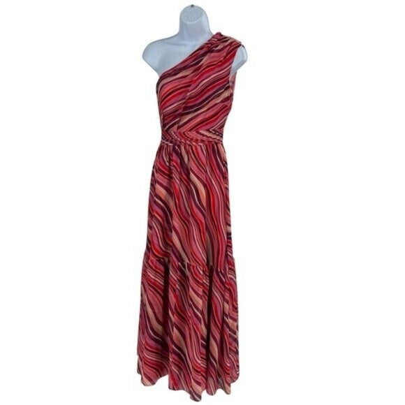 Tuckernuck NEW Pink Sunset Stripe Cadiz One Shoulder Formal Maxi Dress XXXL
