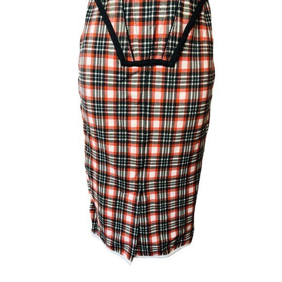 Burberry NEW Corset Red Black Nova Check Plaid Bodycon Midi Dress Size 2