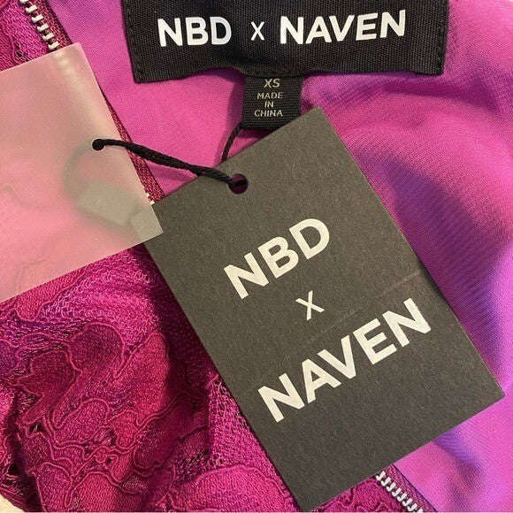 NBD x Naven NEW Elina Lace Cut Out One Shoulder Mini Dress in Magenta Size XS