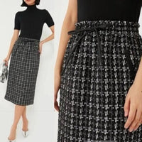 Tuckernuck NEW Black Plaid Onyx Cece Tweed Retro High Rise Midi Skirt Size L