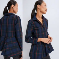 Pomander Place NEW Fraser Navy Plaid Ashlen Long Sleeve Blouse Top Size XL