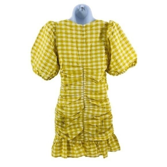Petal & Pup NEW Tenice V Neck Gingham Puff Sleeve Mini Dress Green Size M