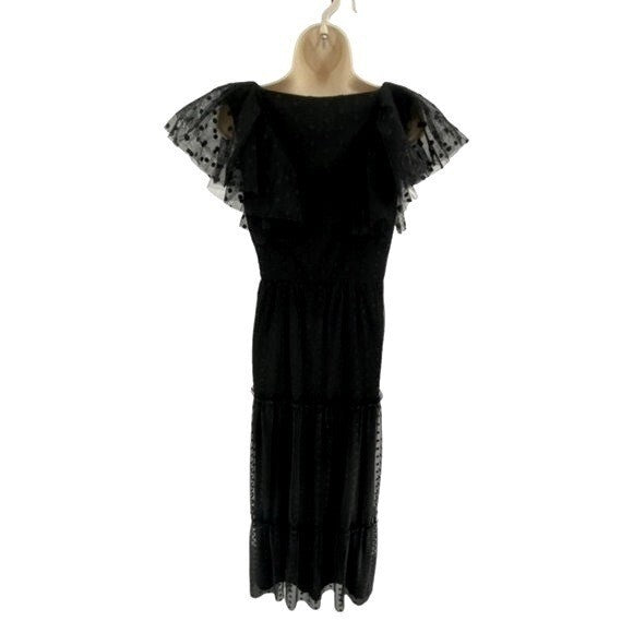 Tuckernuck NEW Black Onyx Tulle Giselle Short Flutter Sleeve Formal Gown Size S