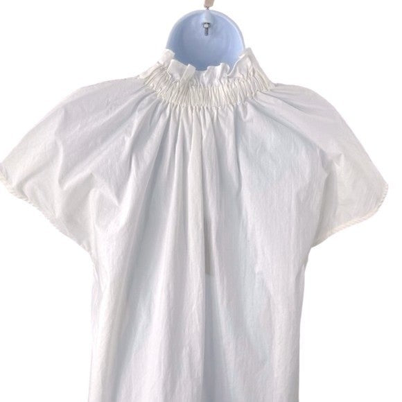 Pomander Place | NEW White Rae Ruffle Collar Short Sleeve Blouse Size S
