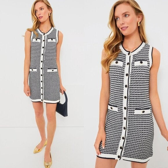 Pomander Place NEW Navy Stripe Bardot Sleeveless Knit Classic Mini Dress Size M