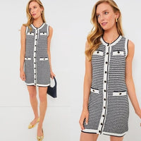 Pomander Place NEW Navy Stripe Bardot Sleeveless Knit Classic Mini Dress Size M