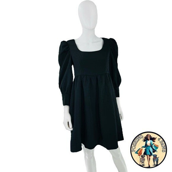 Pomander Place NEW Black Andie Puff Long Sleeve Square Neck Mini Dress Size XS