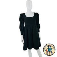 Pomander Place NEW Black Andie Puff Long Sleeve Square Neck Mini Dress Size XS
