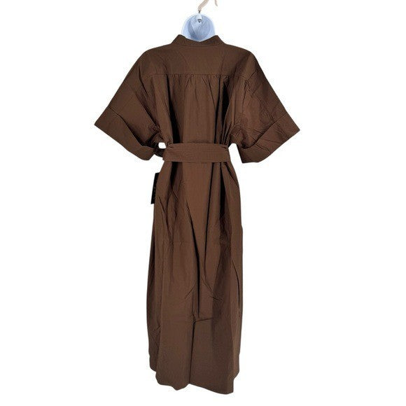 Tuckernuck NEW Brown Prescott Belted Short Sleeve Collared Shirt Midi Dress XXL