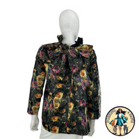 Tuckernuck NEW Midnight Primrose Jacquard Preppy Floral Bow Blouse Size Small