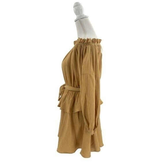 Petal & Pup NEW Callie Off the Shoulder Gauzy Ruffle Mini Dress Yellow Size S
