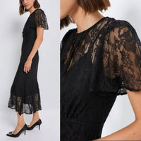 Rhode NEW Arabella Lace Black Short Sleeve Semi Sheer Formal Midi Dress Size 0