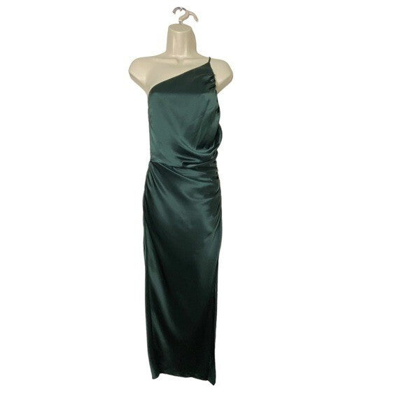 The Sei X REVOVLE NEW Green One Shoulder Silk Formal Cocktail Midi Dress Size 0